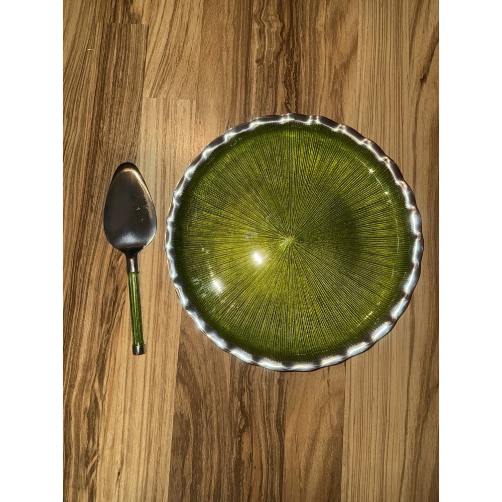 Simply Designz Metal Enameled Serving Plate Pie Server Spatula Green‎ Silver
